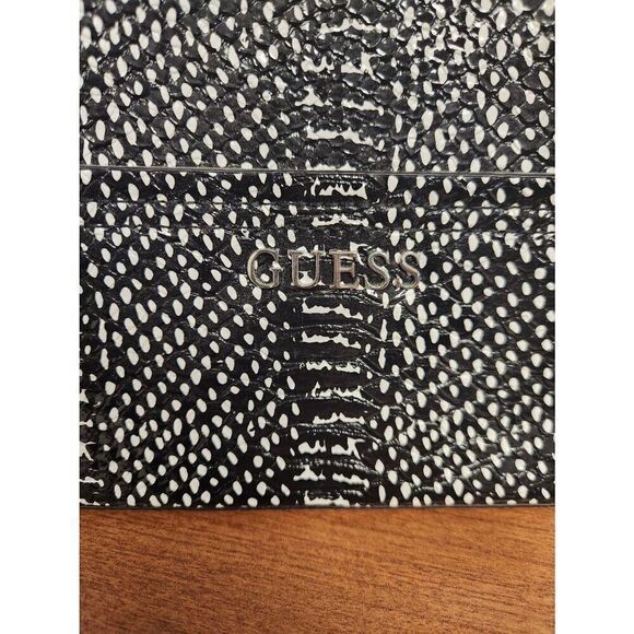 Guess Black-White Embossed Reptile Print Tote Bag (R) - Picture 2 of 10